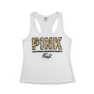 PINK Victoria's Secret White and Gold Racerback Tank